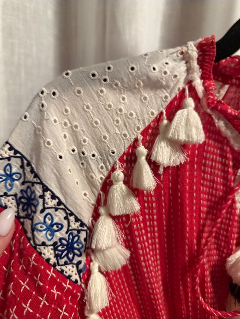 HEMANT & NANDITA Red Embroidered Tassel Tunic Dress - Picture 3 of 10